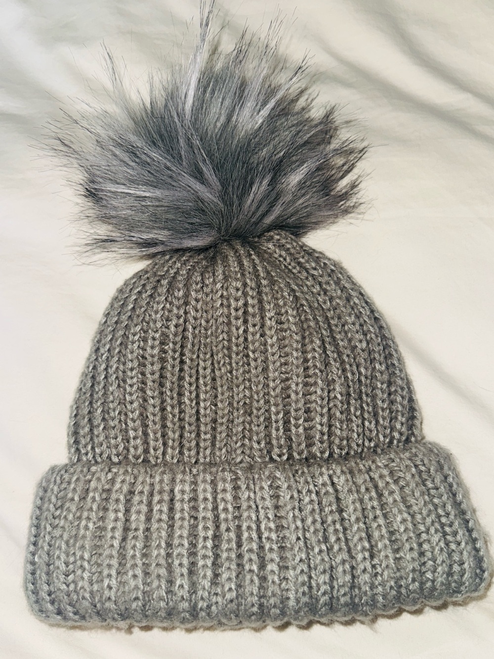 Topshop Gray Knit Pom Pom Beanie Hat OS